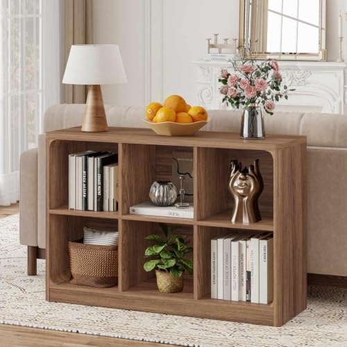 FATORRI 6 Cube Horizontal Bookshelf, Rustic Wooden Bookcase with Storage, Rounded Corners Cube Organizer Shelf for Living Room, Kids' Room, Bedroom, Home Office (Walnut) - Image 6
