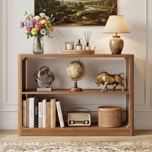FATORRI Console Table with 3-Tier Storage Shelves, Wood Sofa Tables Behind Couch, Rustic Farmhouse Entryway Table for Living Room, Hallway (Walnut) - Image 3