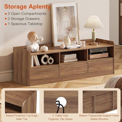 FATORRI Wood TV Stand with Drawers and 4 Cube Bookcase Set of 2, Bookshelf & Entertainment Center with Storage for Living Room, Bedroom, Walnut - Image 3