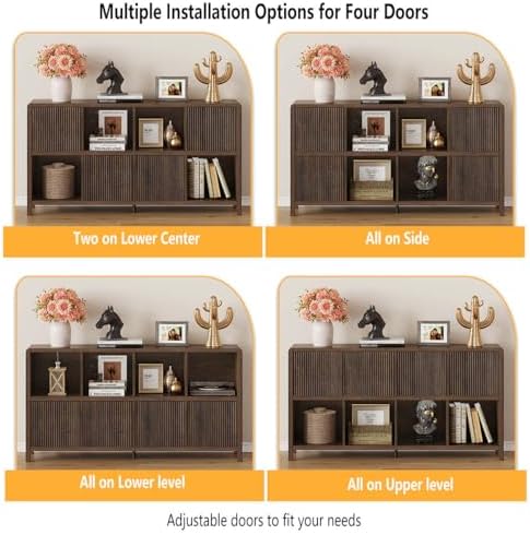FATORRI 8 Cube Storage Organizer Bookshelf with Storage, Horizontal Bookcase with 4 Doors, Long Wooden Book Shelf for Living Room, Home Office (Dark Walnut) - Image 7