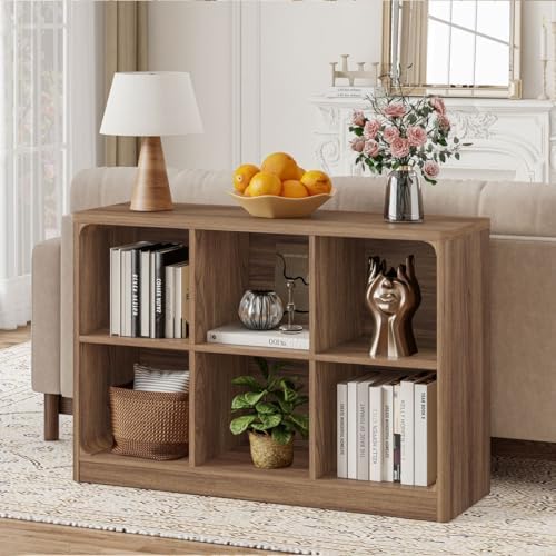 FATORRI 6-Cube Storage Organizer and 3-Tier Bookshelf Set of 2, Open Shelf Bookcase and Cube Bookcase with Rounded Corners for Living Room Bedroom Office, Walnut - Image 7