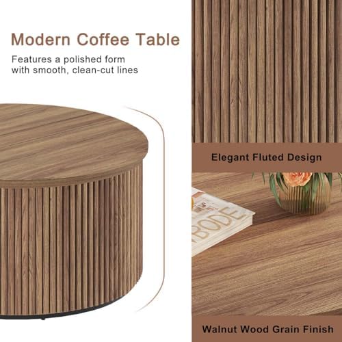 FATORRI TV Stand with Storage and Round Coffee Table for Living Room Bedroom (Walnut) - Image 4