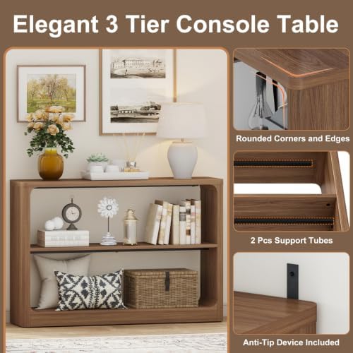 FATORRI Console Table with 3-Tier Storage Shelves, Wood Sofa Tables Behind Couch, Rustic Farmhouse Entryway Table for Living Room, Hallway (Walnut) - Image 5