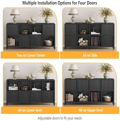 FATORRI Bookcase Set, 3-Tier Small Bookshelf with Fluted Drawer and 8-Cube Storage Organizer with 4 Doors, Wood Display Shelves for Living Room, Home Office, Bedroom, Black - Image 6