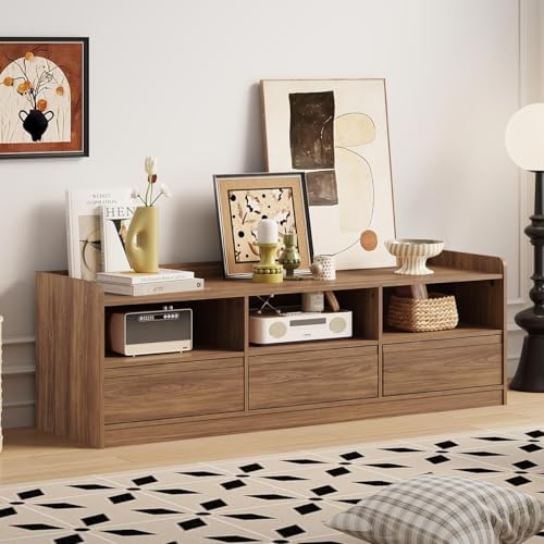 FATORRI Fluted TV Stand and 3-Tier Bookshelf Set of 2, Media Console with Storage & 3-Shelf Open Bookcase for Living Room, Walnut - Image 6