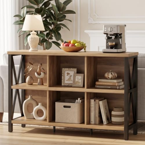 FATORRI 6 Cube Storage Organizer Book Shelf, 47 Inch Horizontal Bookshelf, Wood and Metal Cube Bookcase for Living Room, Home Office (Rustic Oak) - Image 4
