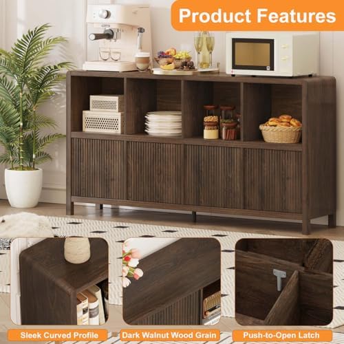 FATORRI 8 Cube Storage Organizer Bookshelf with Storage, Horizontal Bookcase with 4 Doors, Long Wooden Book Shelf for Living Room, Home Office (Dark Walnut) - Image 6