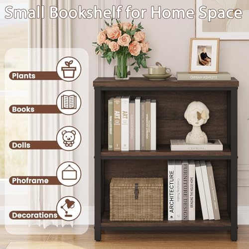 FATORRI Small Bookshelf, Rustic Book Shelf for Small Space, Low Short Bookcase, Industrial Wood and Metal Bookshelf and Bookcase for Living Room (Rustic Brown) - Image 5