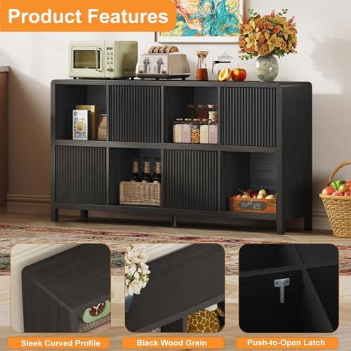 FATORRI Bookcase Set, 3-Tier Small Bookshelf with Fluted Drawer and 8-Cube Storage Organizer with 4 Doors, Wood Display Shelves for Living Room, Home Office, Bedroom, Black - Image 5