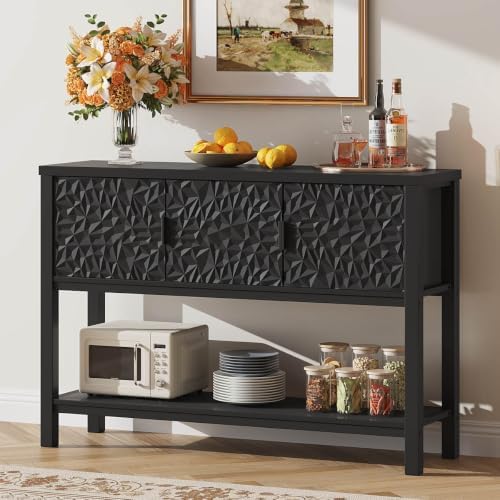 FATORRI Console Table with 3 Doors, 47 Inch Entryway Sofa Table with Storage and Shelf, Modern Foyer Table, Accent Dining Buffet Sideboard Coffee Bar for Hallway, Living Room,Black - Image 7