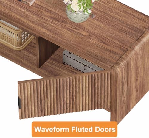 FATORRI TV Stand with Storage and Oval Coffee Table with Drawer for Living Room Bedroom (Walnut) - Image 4