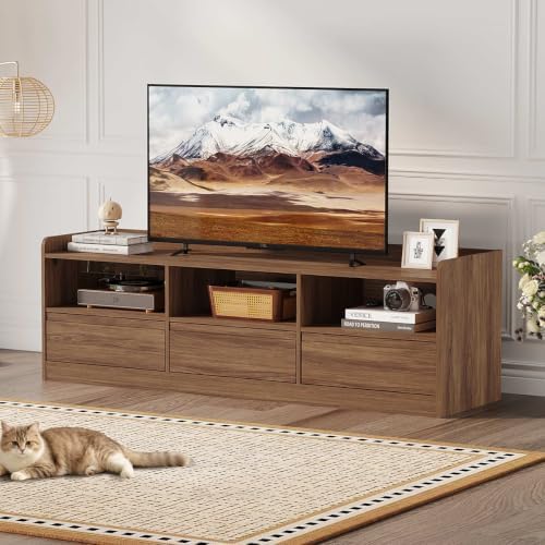 FATORRI Coffee Table and TV Stand Bundle for Living Room, Walnut TV Console Entertainment Center with Storage Shelf, Fluted Rectangular Center Table Set, 2-Piece Furniture Set - Image 3