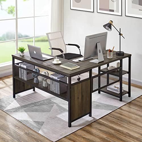 FATORRI L Shaped Computer Desk and 8 Cube Storage Organizer Shelf (Walnut Brown) - Image 4