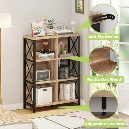 FATORRI 6 Cube Storage Organizer Bookshelf and Small Bookcase for Home Office (Rustic Oak) - Image 5