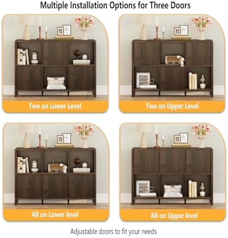 FATORRI Sofa Table with 2 Drawers and 6 Cube Bookshelf with 3 Doors (Dark Walnut) - Image 5