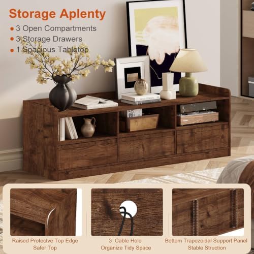 FATORRI Coffee Table and TV Stand Bundle for Living Room, Modern Rustic Brown TV Console Entertainment Center with Storage Shelf, Fluted Rectangular Center Table Set, 2-Piece Furniture Set - Image 5