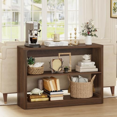 FATORRI Living Room Table Set of 2, Oval Fluted Coffee Table with Storage Shelf & 3-Tier Console Table Behind Couch, Wood Sofa Table and Coffee Table Bundle for Living Room Entryway, Dark Walnut - Image 5