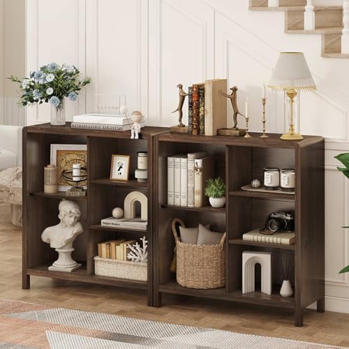 FATORRI 5 Cube Bookshelf, Wood Bookcase with 3 Adjustable Shelves, Farmhouse Cube Storage Organizer Shelf for Small Space Bedroom Living Room (Dark Walnut) - Image 7