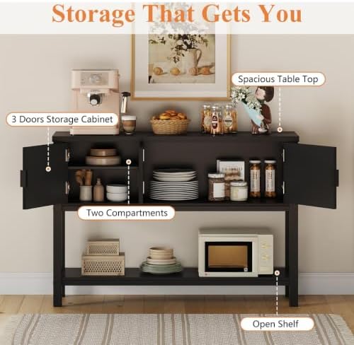 FATORRI Console Table with 3 Doors, 47 Inch Entryway Sofa Table with Storage and Shelf, Modern Foyer Table, Accent Dining Buffet Sideboard Coffee Bar for Hallway, Living Room,Black - Image 5