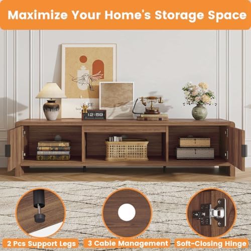 FATORRI TV Stand with Storage and Oval Coffee Table with Drawer for Living Room Bedroom (Walnut) - Image 5