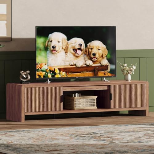 FATORRI TV Stand with Storage and Oval Coffee Table with Drawer for Living Room Bedroom (Walnut) - Image 6