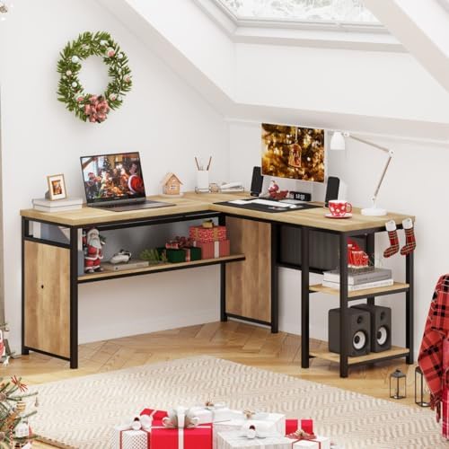 FATORRI Industrial L Shaped Computer Desk and6 Cube Bookshelf for Home Office (Rustic Oak) - Image 7