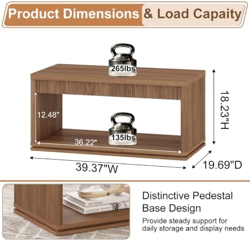 FATORRI Fluted Coffee Table with Storage Shelf & 4-Cube Bookcase, Modern Farmhouse Wood Coffee Table and Storage Organizer for Living Room, Home Office (Walnut) - Image 6