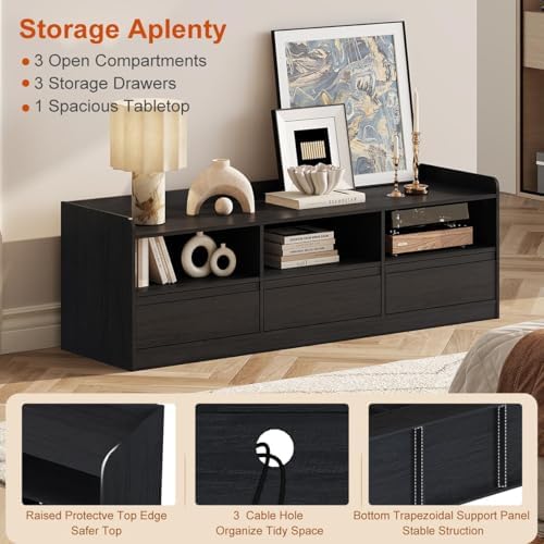 FATORRI TV Stand for 55/60/65 Inch TVs for Living Room, Modern Black - Image 4