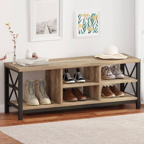 FATORRI 6 Cube Bookshelf and Shoe Storage Bench (Rustic Oak) - Image 7