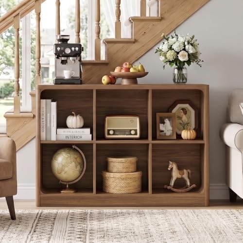 FATORRI 6 Cube Horizontal Bookshelf, Rustic Wooden Bookcase with Storage, Rounded Corners Cube Organizer Shelf for Living Room, Kids' Room, Bedroom, Home Office (Walnut) - Image 5