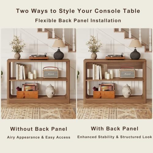 FATORRI Console Table with 3-Tier Storage Shelves, Wood Sofa Tables Behind Couch, Rustic Farmhouse Entryway Table for Living Room, Hallway (Walnut) - Image 6