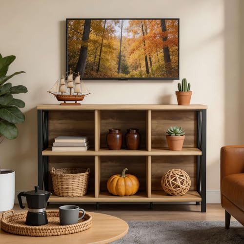 FATORRI 6 Cube Storage Organizer Book Shelf, 47 Inch Horizontal Bookshelf, Wood and Metal Cube Bookcase for Living Room, Home Office (Rustic Oak) - Image 7
