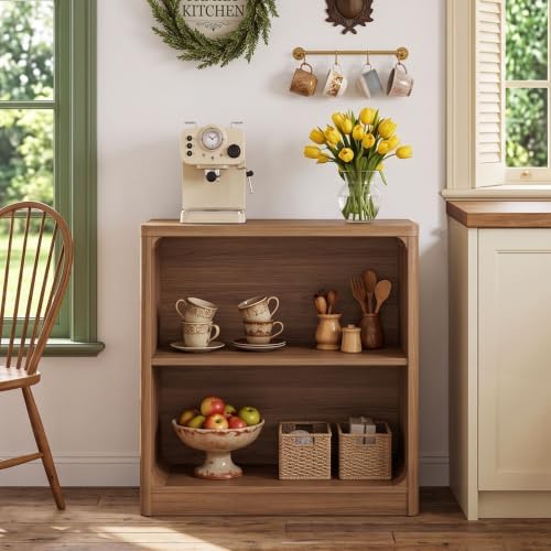 FATORRI Wooden Bookshelf, 2-Tier Compact Open Bookcase with Rounded Corners, Small Floor Standing Display Book Shelf for Living Room, Bedroom, Home Office, Kids' Room (Walnut) - Image 7