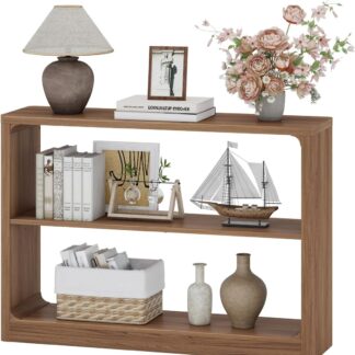 FATORRI Console Table with 3-Tier Storage Shelves, Wood Sofa Tables Behind Couch, Rustic Farmhouse Entryway Table for Living Room, Hallway (Walnut)