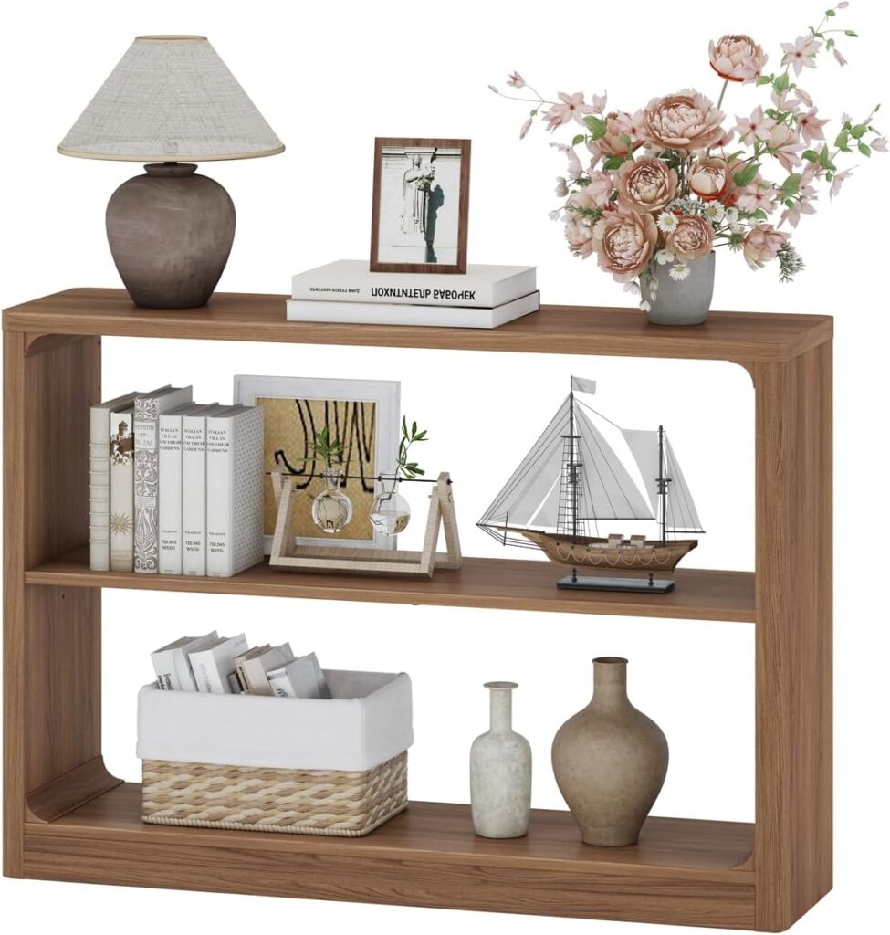 FATORRI Console Table with 3-Tier Storage Shelves, Wood Sofa Tables Behind Couch, Rustic Farmhouse Entryway Table for Living Room, Hallway (Walnut)