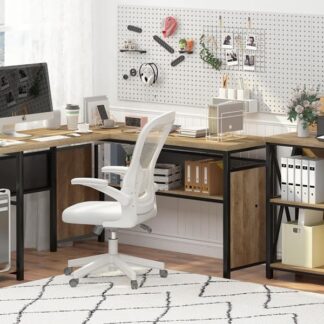 FATORRI Industrial L Shaped Computer Desk and Small Bookshelf for Home Office (Rustic Oak)