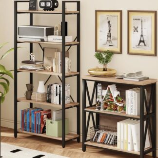 FATORRI Industrial 5 Tier Bookshelf and Small Bookcase for Home Office (Rustic Oak)