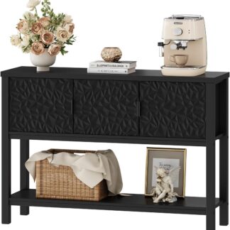 FATORRI Console Table with 3 Doors, 47 Inch Entryway Sofa Table with Storage and Shelf, Modern Foyer Table, Accent Dining Buffet Sideboard Coffee Bar for Hallway, Living Room,Black