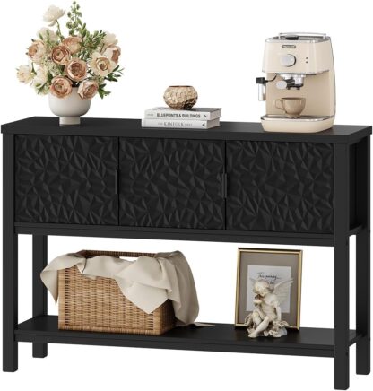 FATORRI Console Table with 3 Doors, 47 Inch Entryway Sofa Table with Storage and Shelf, Modern Foyer Table, Accent Dining Buffet Sideboard Coffee Bar for Hallway, Living Room,Black