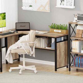 FATORRI Industrial L Shaped Computer Desk and6 Cube Bookshelf for Home Office (Rustic Oak)