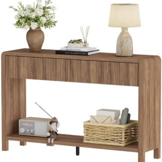 FATORRI Console Sofa Table for Entryway, 47.2 Inch Wood Foyer Tables for Living Room, Farmhouse Couch Table behinde Sofa with 2 Drawers for Hallway Storage, Walnut