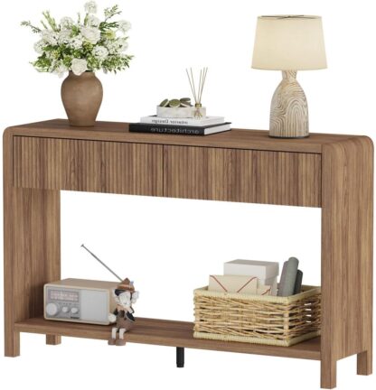 FATORRI Console Sofa Table for Entryway, 47.2 Inch Wood Foyer Tables for Living Room, Farmhouse Couch Table behinde Sofa with 2 Drawers for Hallway Storage, Walnut