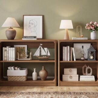 FATORRI Console Table & Bookcase Bundle with Rounded Edges, Walnut Bookshelf and Sofa Table for Living Room, Entryway