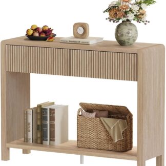 FATORRI Console Sofa Table, Wooden Entryway Table for Living Room, 39.37 inch Modern Hallway Tables and Couch Tables Behind Sofa (Light Walnut)