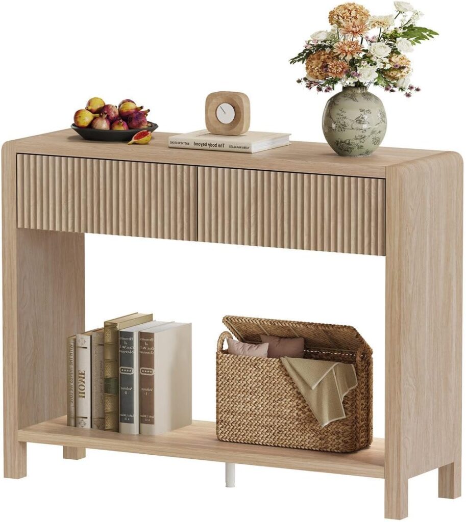 FATORRI Console Sofa Table, Wooden Entryway Table for Living Room, 39.37 inch Modern Hallway Tables and Couch Tables Behind Sofa (Light Walnut)