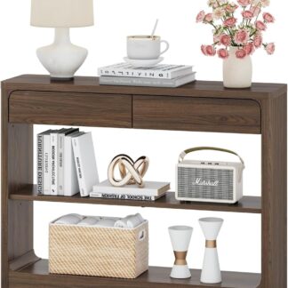FATORRI Console Table with 2 Drawers, 43.3 Inch Farmhouse Narrow Entryway Table with Storage Shelves, Rustic Sofa Tables Behind the Couch for Hallway, Living Room, Foyer (Dark Walnut)