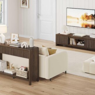 FATORRI TV Stand with Storage and Console Table with Drawers for Living Room Bedroom (Dark Walnut)