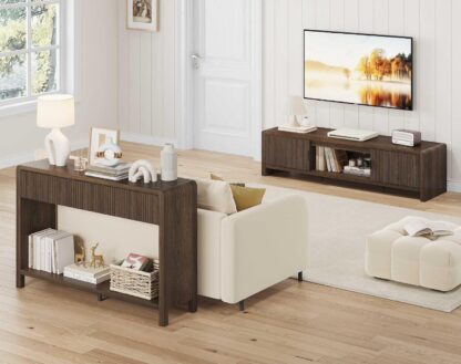 FATORRI TV Stand with Storage and Console Table with Drawers for Living Room Bedroom (Dark Walnut)