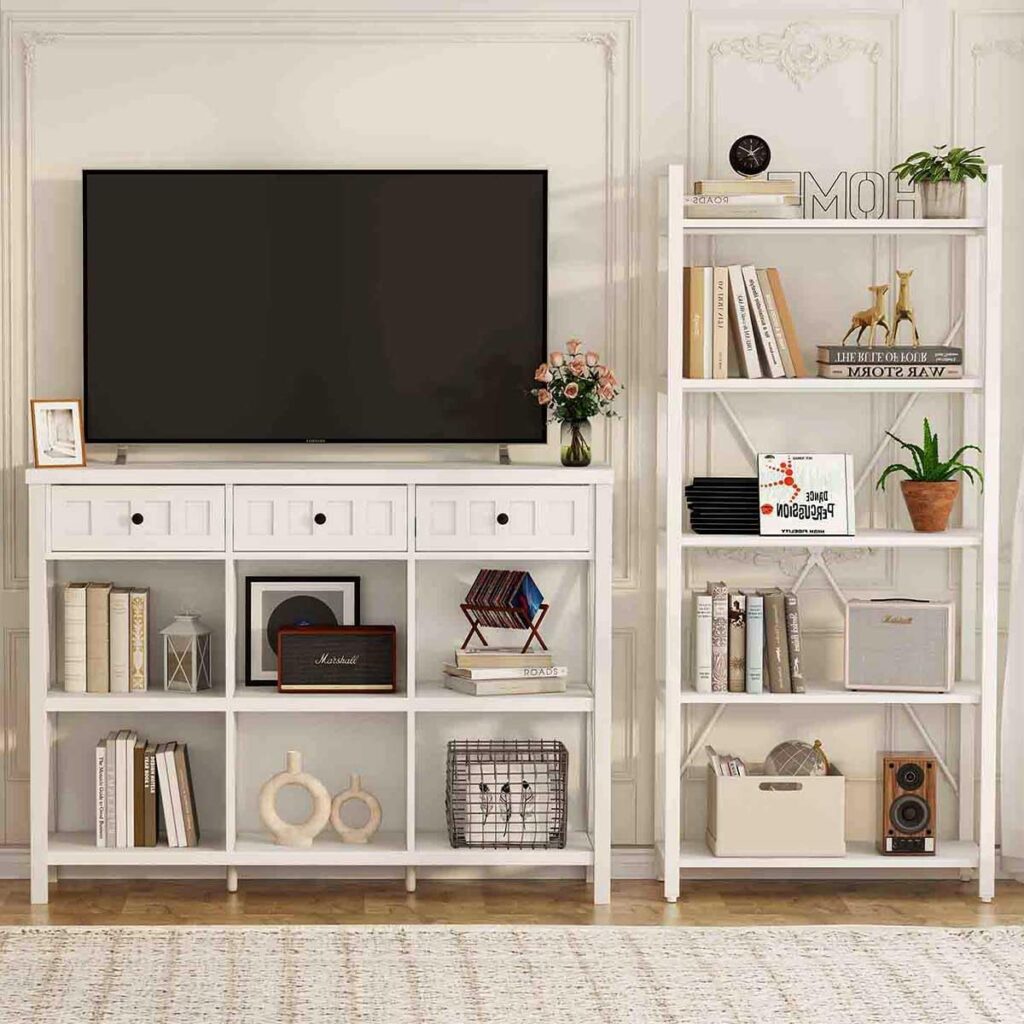 FATORRI 6 Cube Storage Bookshelf with 3 Drawers and 5 Tier Bookshelf for Living Room (White Oak)
