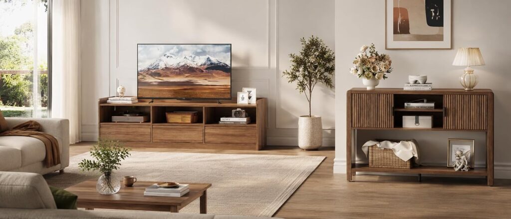 FATORRI Console Table and TV Stand with Storage for Living Room, Walnut